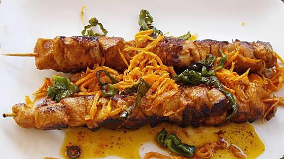 Brocheta de cerdo con boniatos