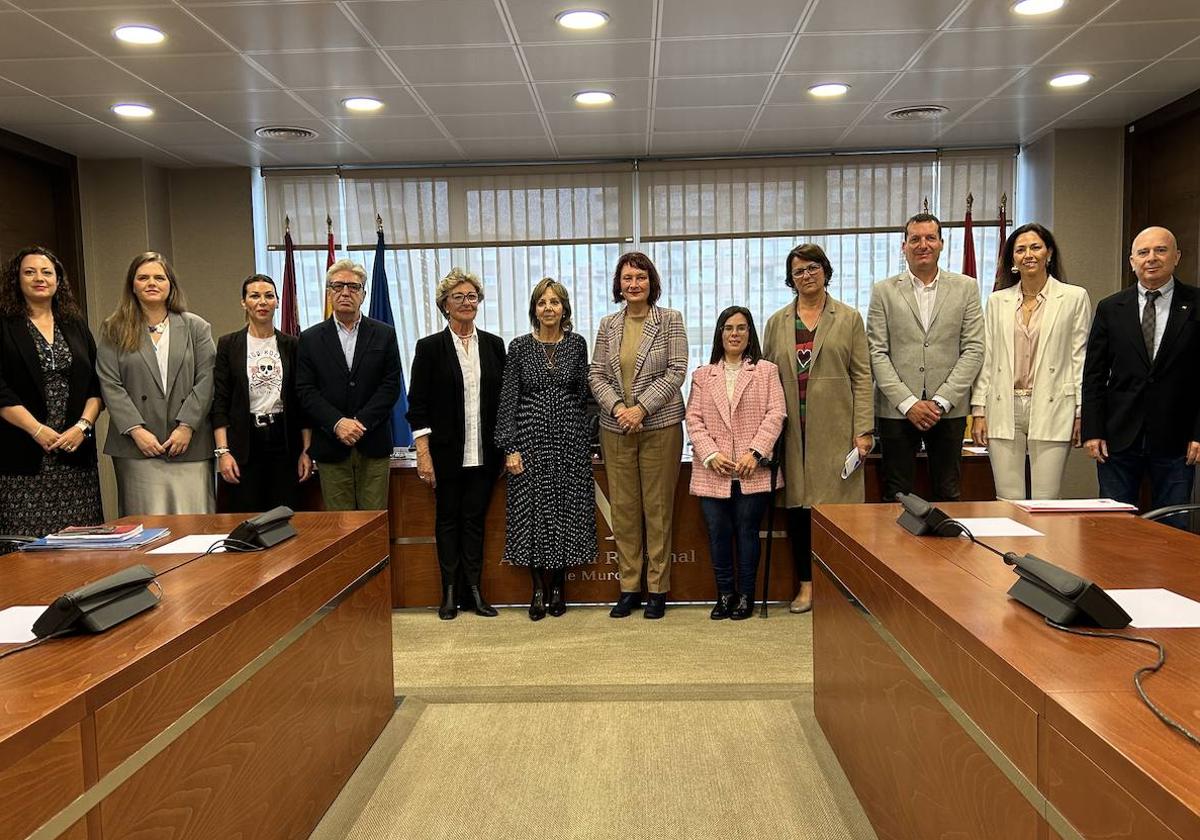 Representantes de Cruz Roja y diputados, este lunes, en la Asamblea Regional.