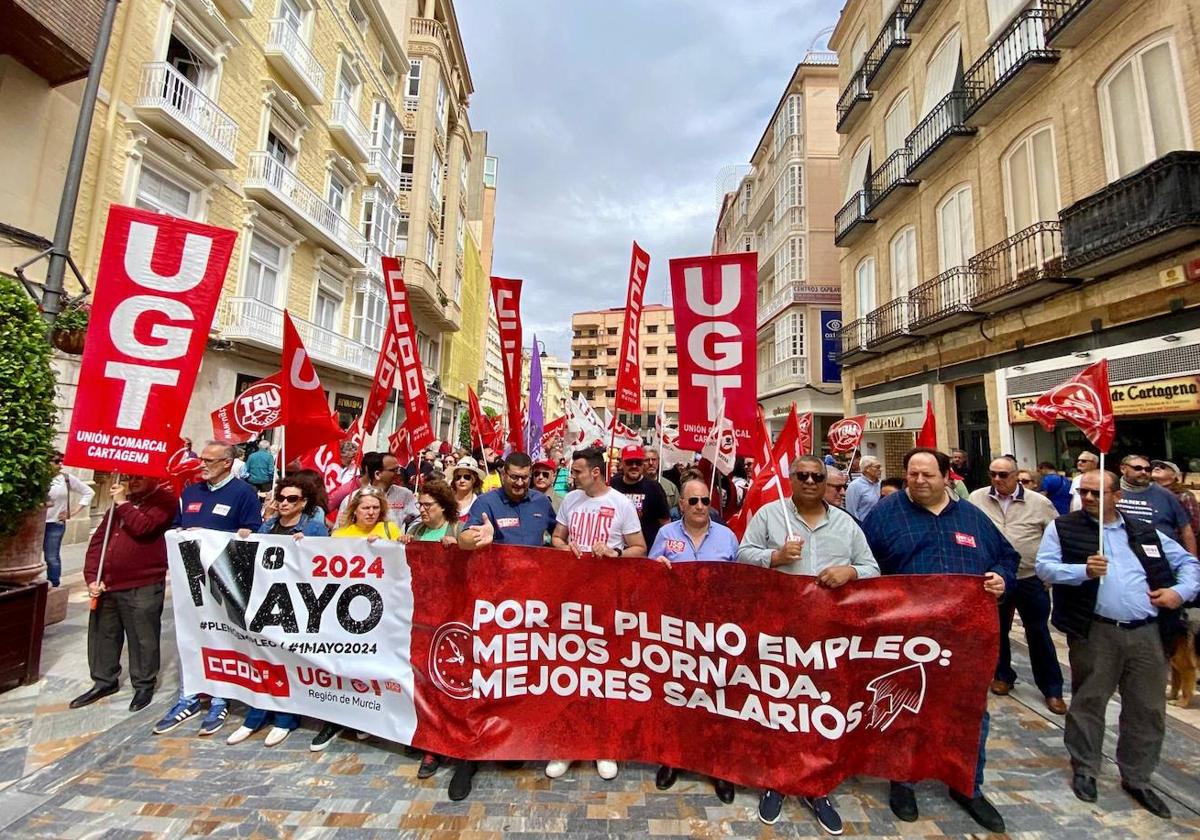 Manifestación por el Día Internacional de los Trabajadores, este miércoles, en Cartagena