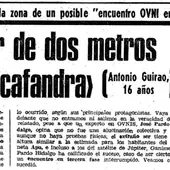 Curioso caso. LA VERDAD publicó la noticia de un supuesto avistamiento en la pedanía de Sangonera la Verde en una edición de julio del año 1979.