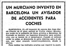 En 1966. Otro murciano ideó un sorprendente sistema, precursor de las actuales alarmas de los coches, según LA VERDAD.