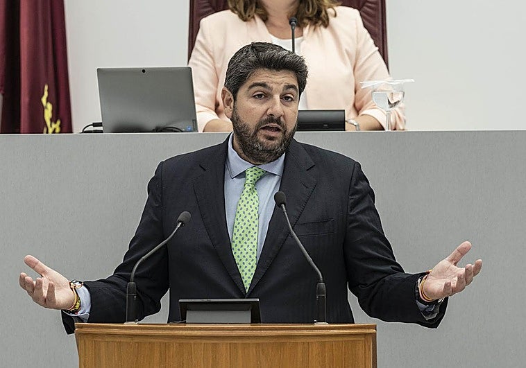 Fernando López Miras durante su intervención en la Asamblea Regional.
