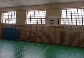 Las espalderas del pabellón se apoyan sobre una pared con humedades, mientras que el techo está cubierto con una red para evitar daños ante la caída de placas.