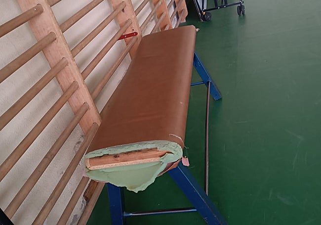 Estado del potro que se utiliza en el pabellón deportivo del IES Alfonso X de Murcia.