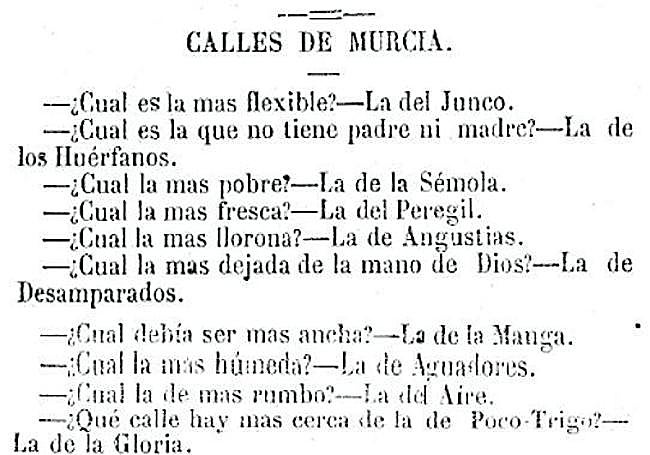 La de Poco Trigo. En 1880 contaba 'El Diario de Murcia' las calles más curiosas de la ciudad.