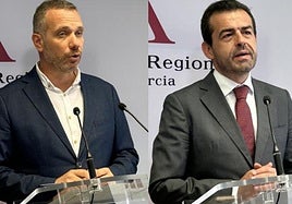 Joaquín Segado y Rubén Martínez Alpañez, en la rueda de prensa posterior a la Junta de Portavoces.