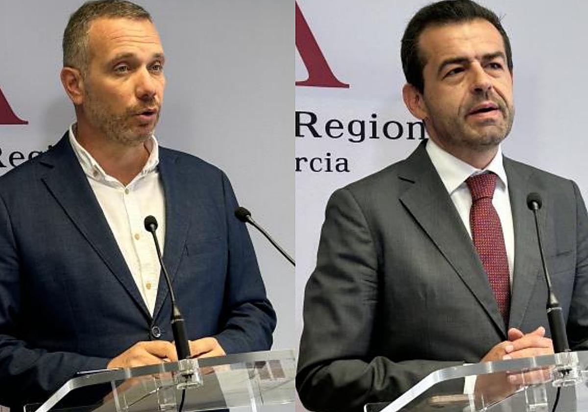 Joaquín Segado y Rubén Martínez Alpañez, en la rueda de prensa posterior a la Junta de Portavoces.