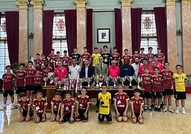 Recepción del CD Murcia Fútbol Sala, este lunes, en el Ayuntamiento de Murcia.