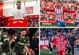 Arriba: Abel Ruiz, de familia ceheginera, y Portu, jugador de Beniel. Abajo: Iván Martín, criado en Torre Pacheco, y Toni Villa, de Lorquí.