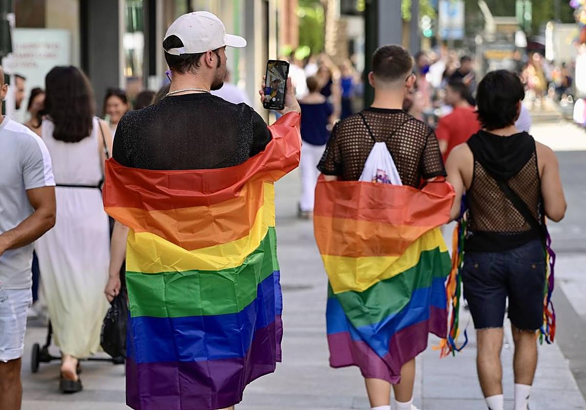 Dos jóvenes portan la bandera del colectivo LGTBI.
