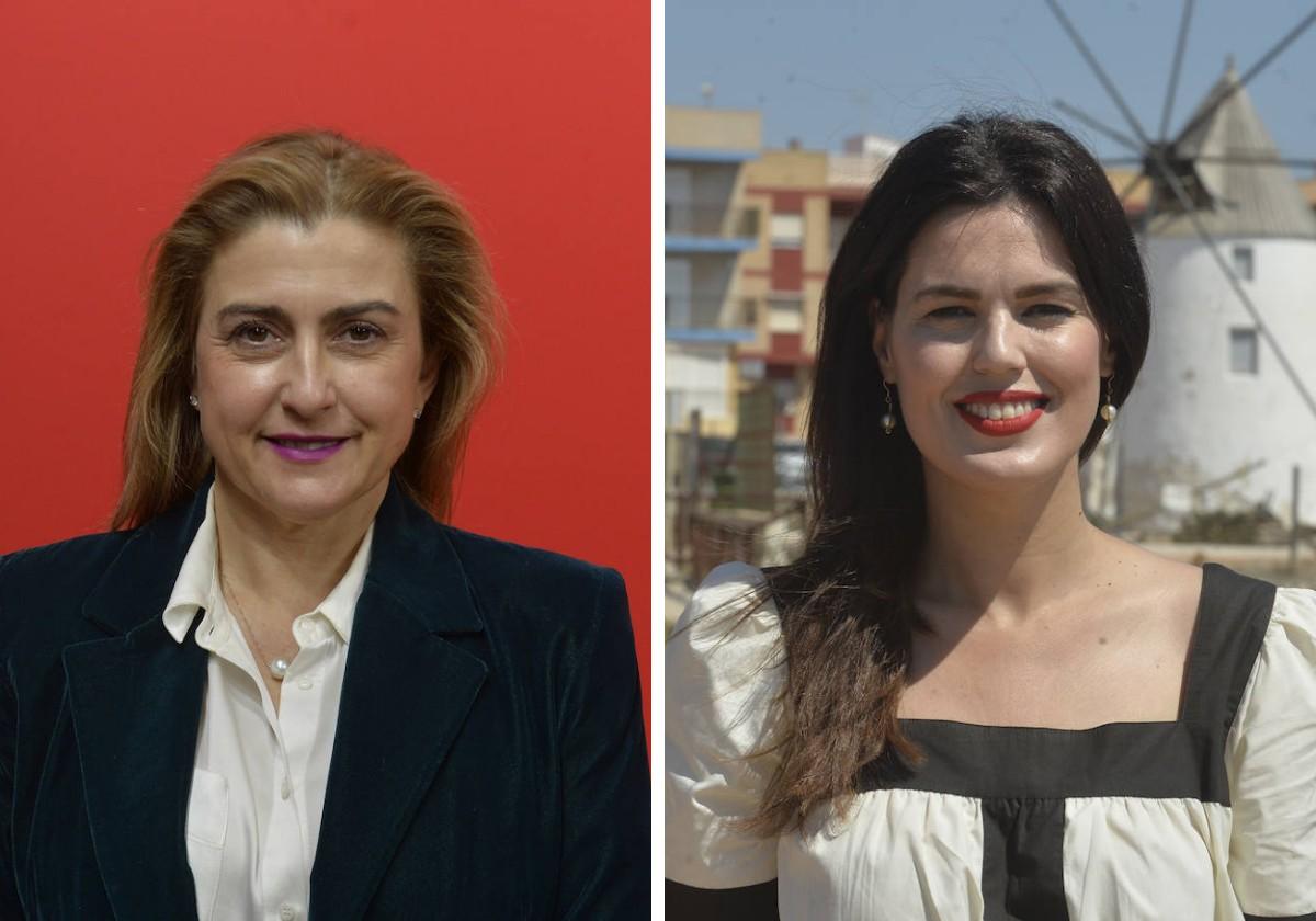 La vicesecretaria general y portavoz del PSOE de la Región de Murcia, Carmina Fernández, y la portavoz del PP de la Región, Miriam Guardiola.