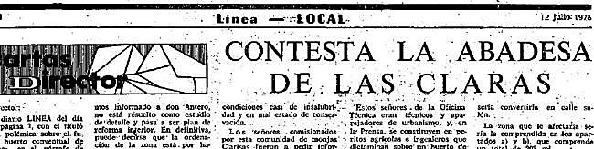 La abadesa arremetió también contra el Ayuntamiento en esta carta publicada el 12 de julio de 1978 en el periódico 'Línea'.