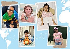 Santino, Vivian, Vicente, León y Morelia, que residen en distintos países de América, luchan por llegar al ensayo clínico que comienza en Navarra en octubre.