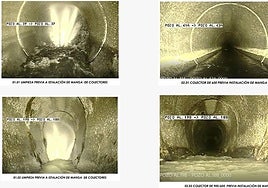 Imagen de archivo del antes y después de una tubería de saneamiento en la que se ha acometido un enfundado.