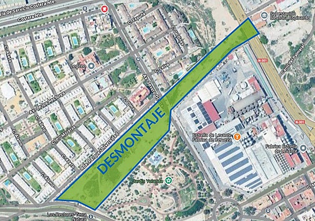 Zona de la urbanización, sobre plano, donde se está trabajando.