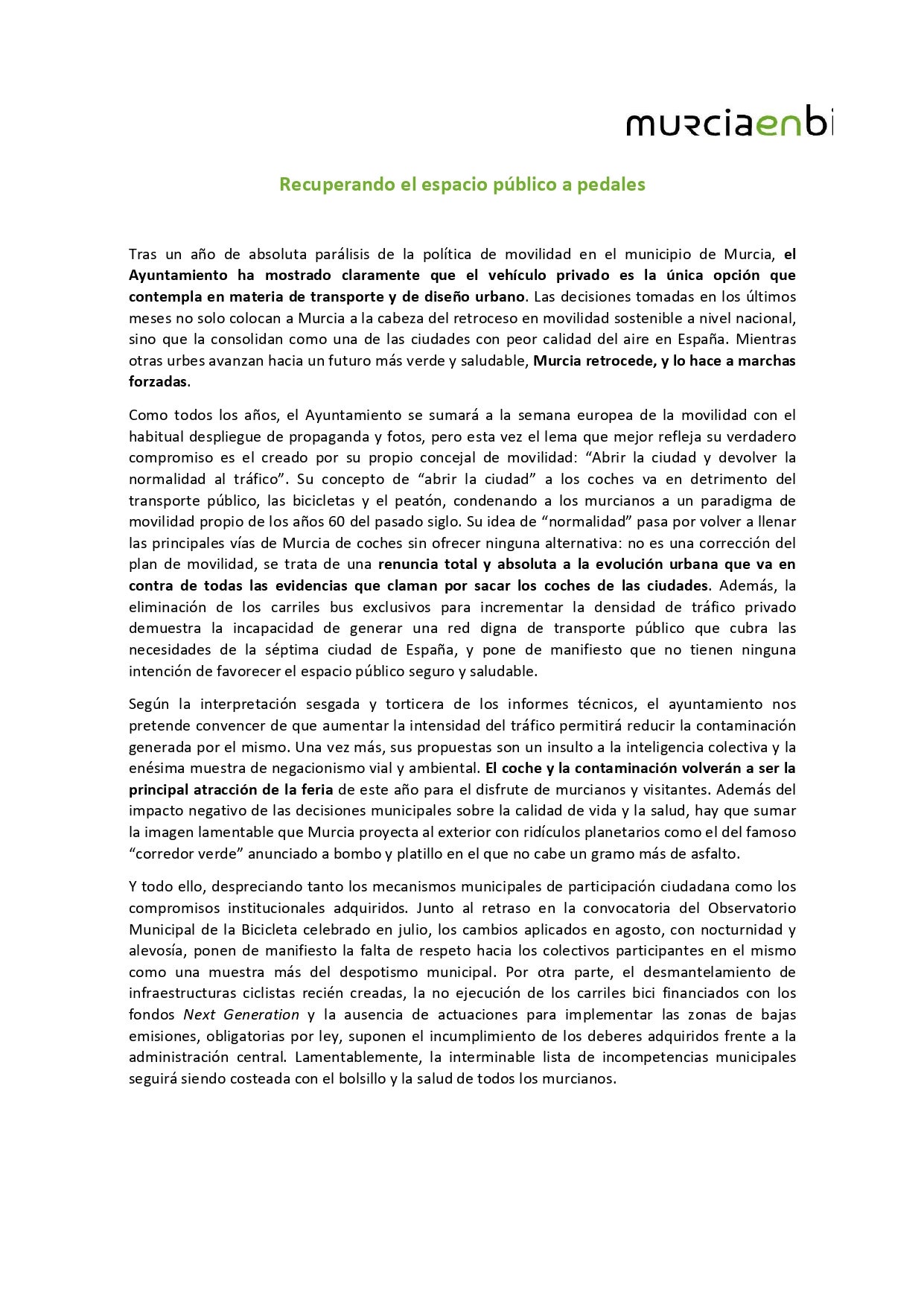 Imagen - Manifiesto de Murcia en Bici.