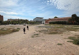 Dos niños, por el solar cedido junto al Conservatorio.