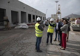 Ana Rodríguez Castaño atiende las explicaciones de un técnico de la Autoridad Portuaria sobre las obras del nuevo punto de control en frontera.