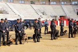 Las unidades caninas en la plaza de toros de Lorca.