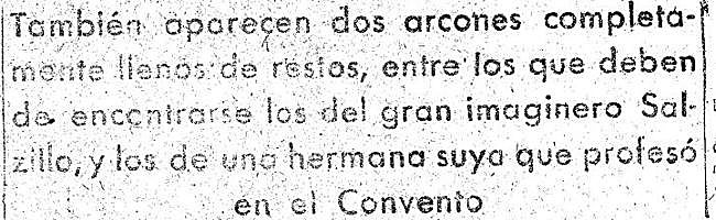 Noticia. LA VERDAD ya adelantó el 2 de julio de 1939 que los restos de Salzillo se habían salvado del expolio del convento.