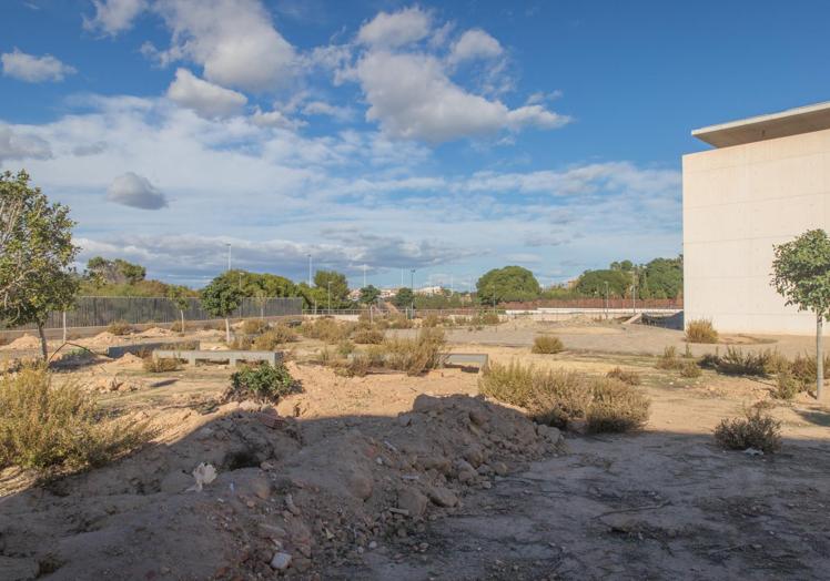 Jardines y parkign ubicados en la trasera del edificio de la Tesorería donde se prevé instalar los módulo prefabricados.