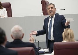 El consejero de Medio Ambiente, Juan María Vázquez, durante su intervención, este miércoles en el Pleno de la Asamblea.