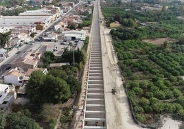 Obras de la línea de alta velocidad Murcia-Almería, en el tramo entre Barriomar y Nonduermas, el pasado mes de febrero.