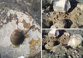 A la izquierda, estado original de uno de los petroglifos, mientras que a la derecha se puede observar cómo quedó tras sufrir un presunto acto vandálico.