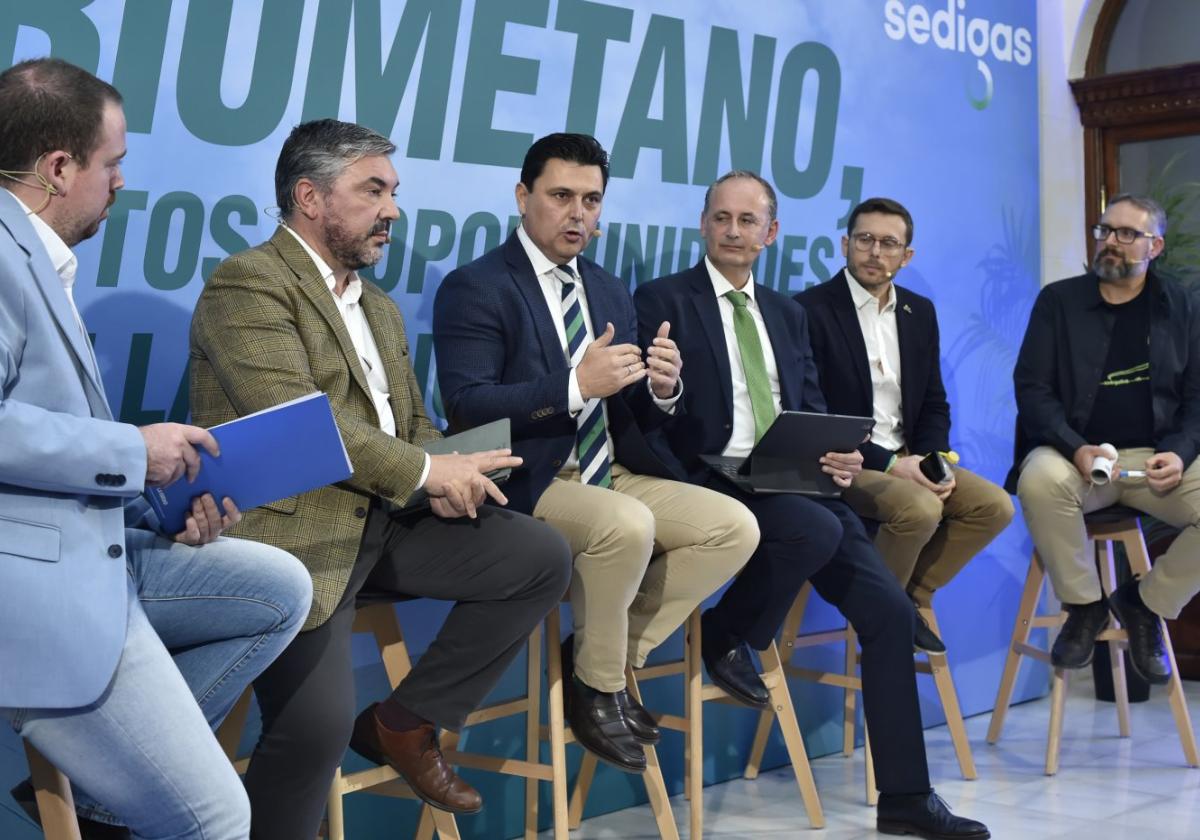 Alberto Sánchez, junto a Pedro Palencia, José Miguel Luengo, Javier Celdrán, Eduardo de San Nicolás y Pedro Luengo en la segunda mesa redonda.