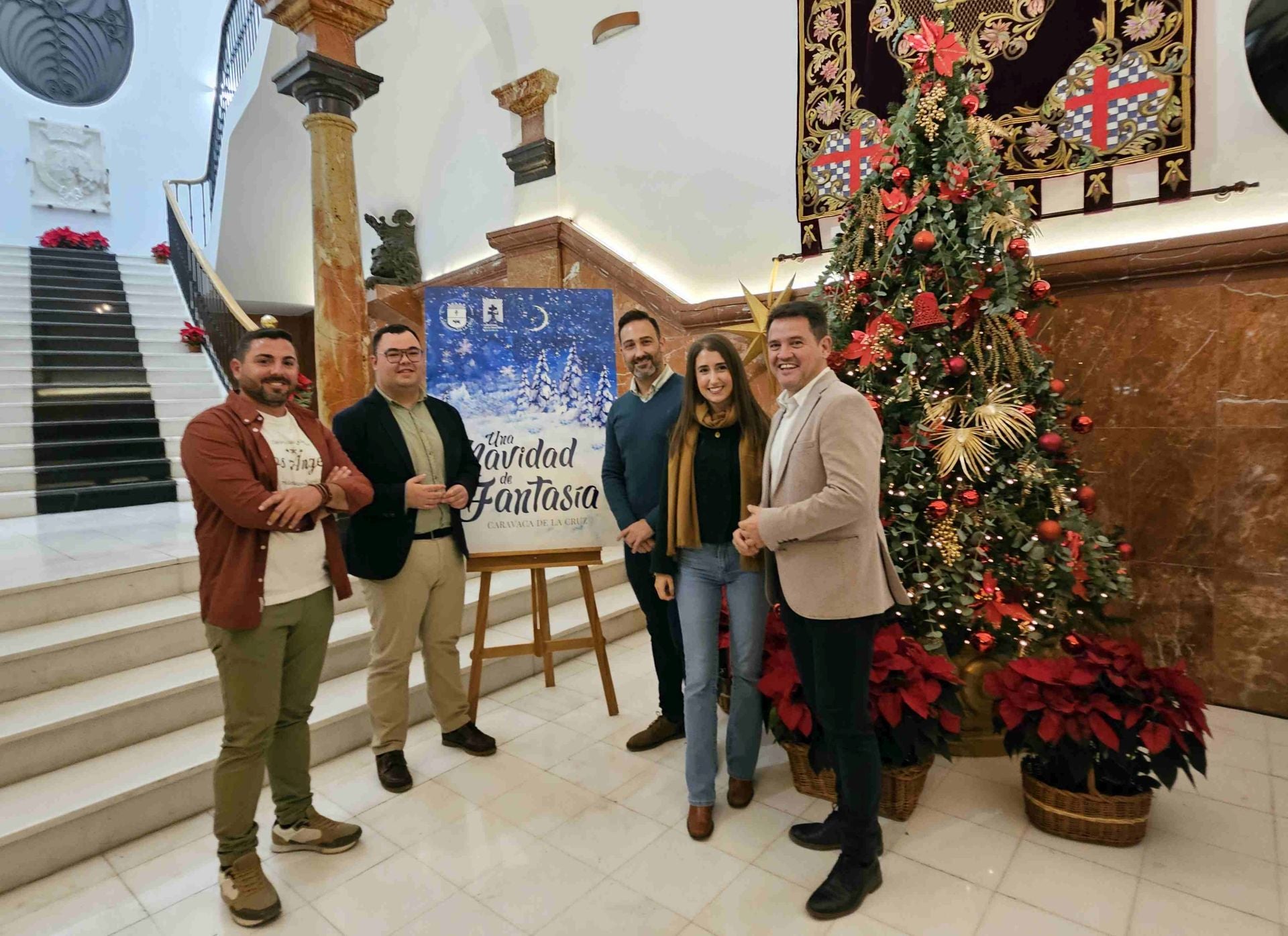 Los concejales Juan Manuel Navarro, Salvador López, Joaquin Zaplana, Ana Mª Fernández y José Fdez Tudela tras la presentación del programa de Navidad.