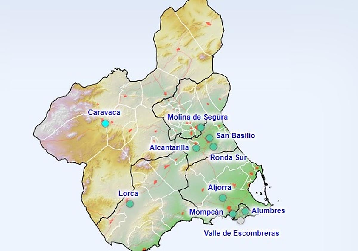 Mapa con las estaciones de la calidad del aire de la Región.