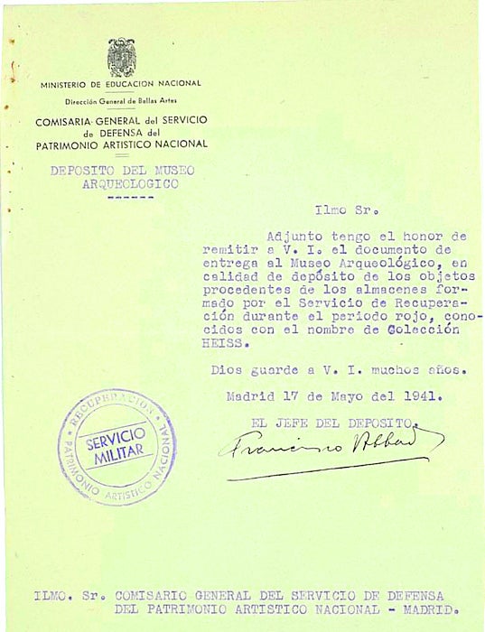 Imagen - Documento sobre la entrega de la Colección Heiss al Museo el 17 de mayo de 1941.