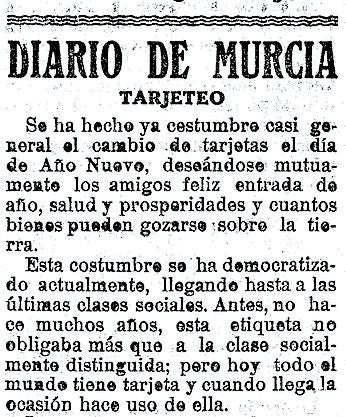 Imagen - 'El Diario de Murcia' hacía referencia a la olvidada costumbre del tarjeteo.