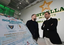 Javi Motos y Fran Fernández, entrenadores de UCAM CF y Real Murcia respectivamente, en la presentación del partido benéfico.