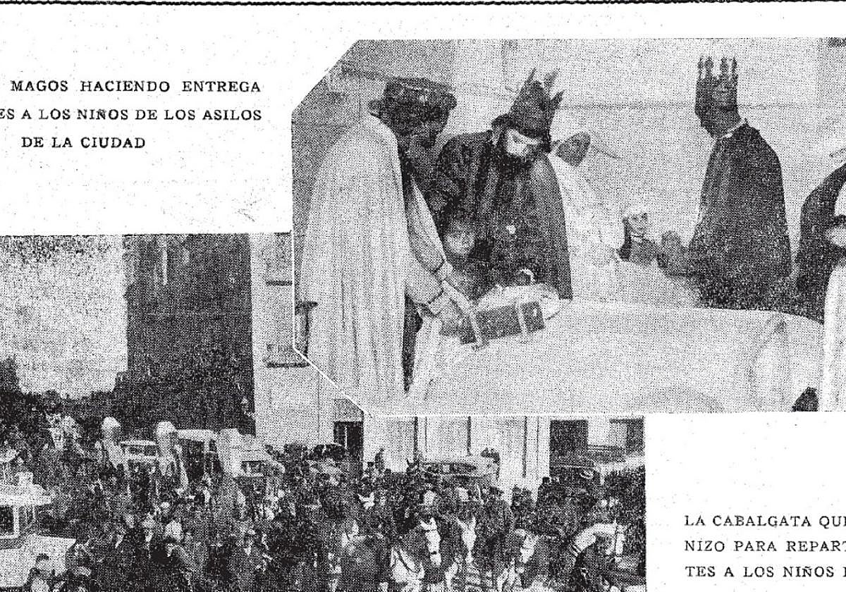 Sus Majestades. El diario LA VERDAD publicó en 1932 esta fotografía de los Reyes Magos de visita en la ciudad de Murcia, solo dos años después de la primera Cabalgata.