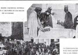 Sus Majestades. El diario LA VERDAD publicó en 1932 esta fotografía de los Reyes Magos de visita en la ciudad de Murcia, solo dos años después de la primera Cabalgata.