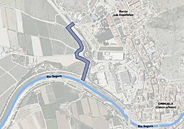 Mapa donde se observa el trazado que seguirá el nuevo colector desde Las Espeñetas hasta el río pasando junto a Ociopía.