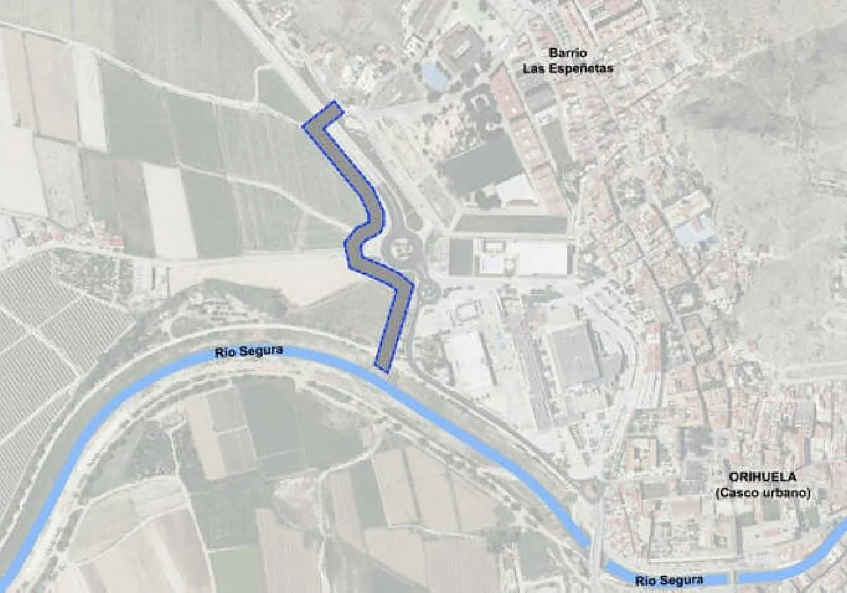 Mapa donde se observa el trazado que seguirá el nuevo colector desde Las Espeñetas hasta el río pasando junto a Ociopía.