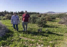 El empresario Jacinto García y su hijo Adrián, en los terrenos de Puerto de Mazarrón cuyo subsuelo quieren analizar, junto al camping.