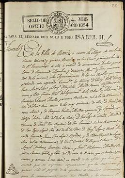 Imagen - Acta con el encabezamiento del oficio del reinado de Isabel II.