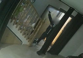 El arrestado en el interior de la vivienda apuntado con el arma.