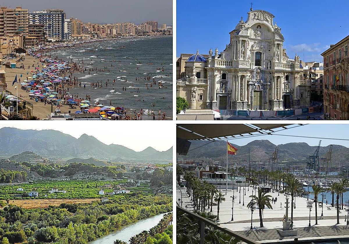 La Manga, Valle de Ricote, la Catedral de Murcia y el Puerto de Cartagena, en imágenes de archivo.