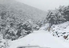 Una carretera del Noroeste, teñida de blanco por la nieve.