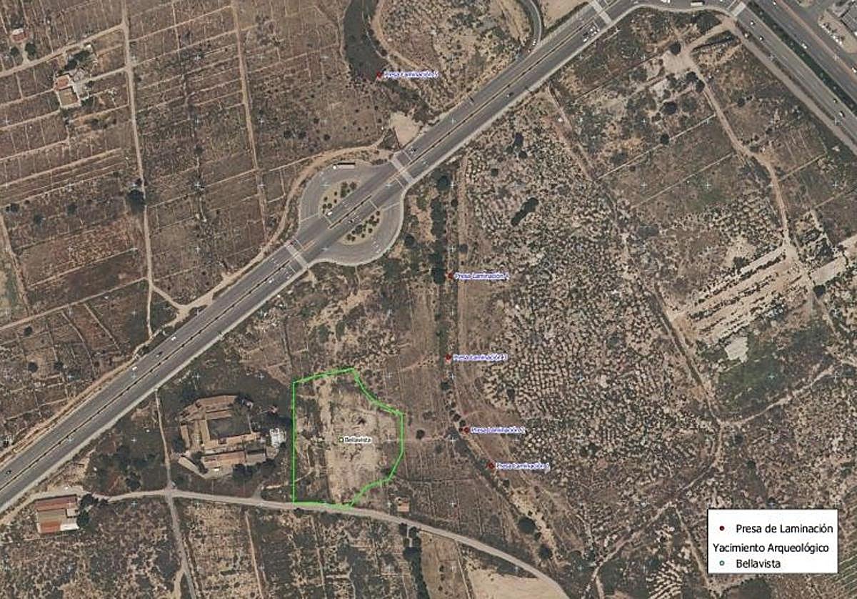 Ubicación de los restos y la presa de laminación.