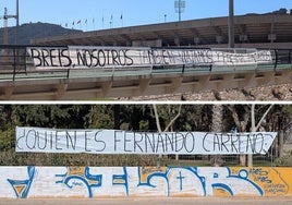 Pancartas contra la directiva, en los alrededores del Cartagonova.