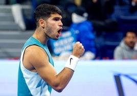 Carlos Alcaraz celebra su victoria ante Luca Nardi, este miércoles.