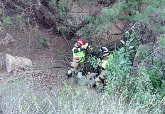 Los bomberos durante el rescate.