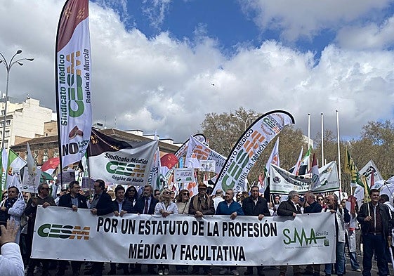Médicos de la Región de Murcia, con Colegio de Médicos y Sindicato Médico, durante la protesta.