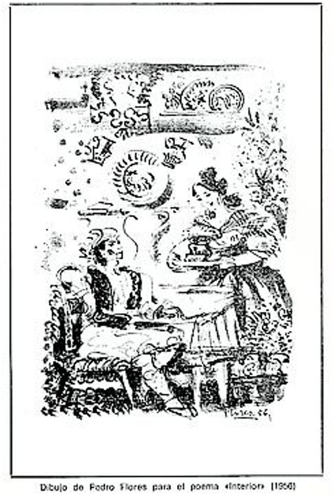 Dibujo de Pedro Flores para el poema 'Interior' (1956).