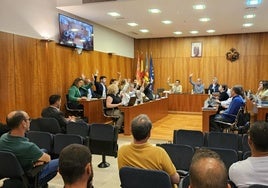Imagen de la votación este miércoles en el Ayuntamiento de Orihuela para aprobar el paso de la gestión del servicio de recogida de basuras a la empresa municipal.